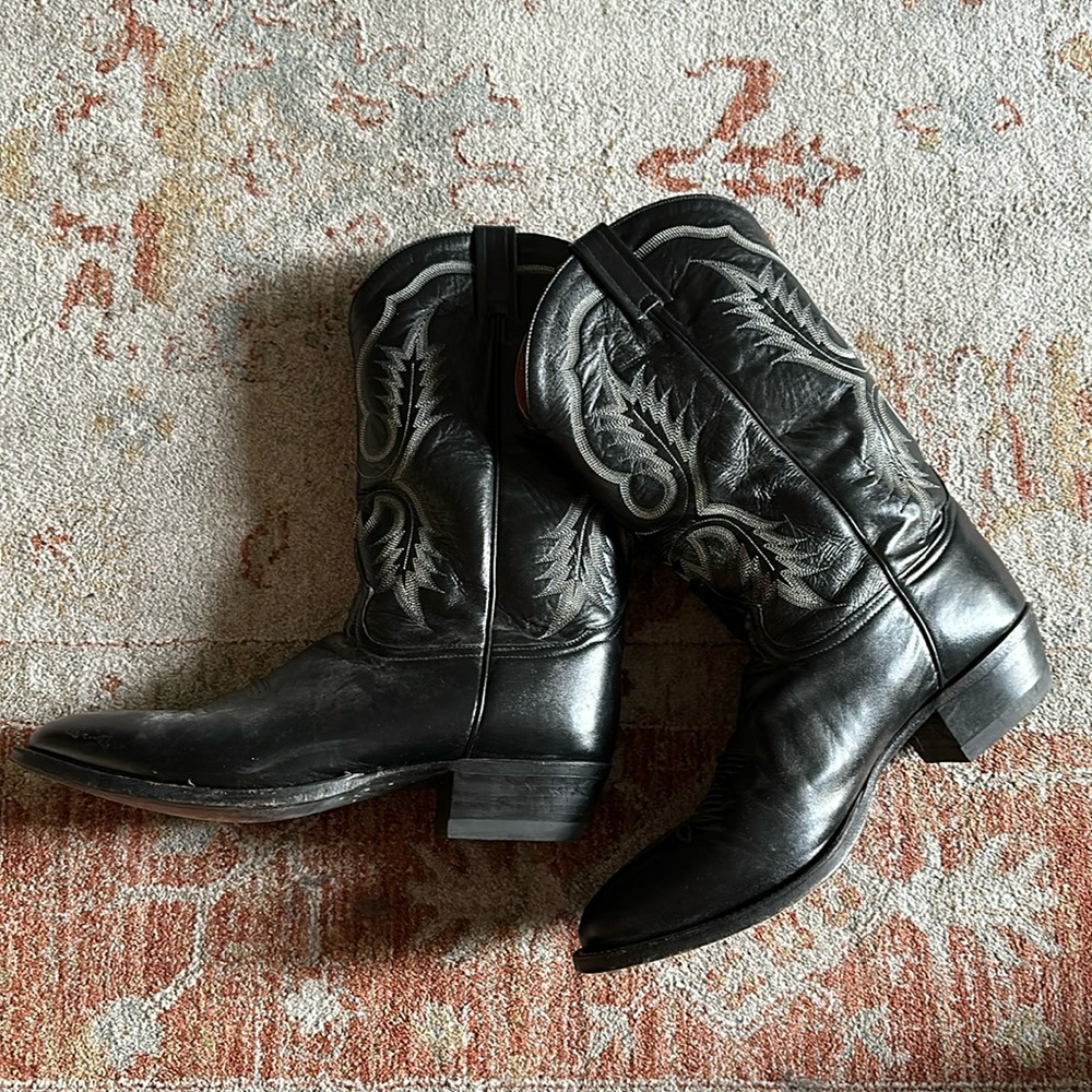 TONY LAMA MENS BLACK LIZARD TOE EXOTIC COWBOY BOOTS SIZE 13D